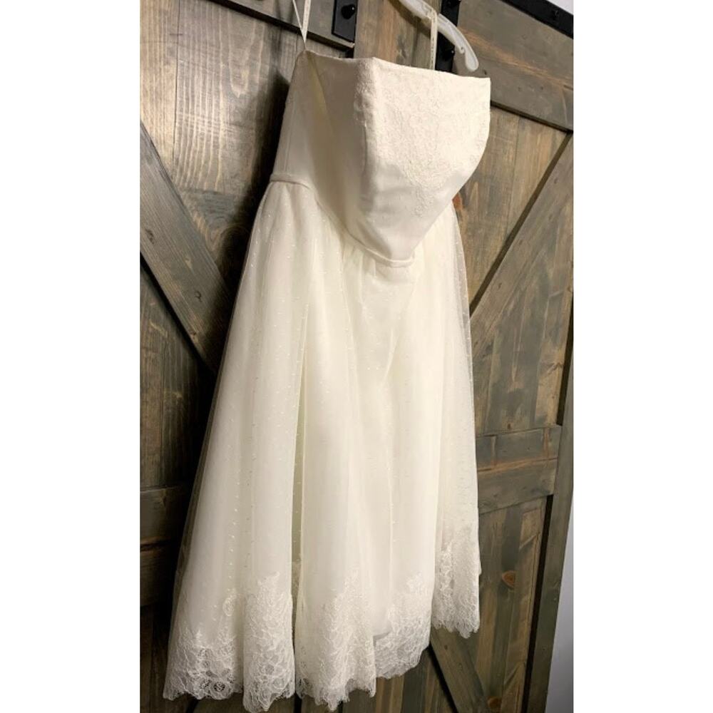 Galina 9WG3858 David's Bridal Ivory Lace Tulle Tea Length Wedding Dress 16W NEW